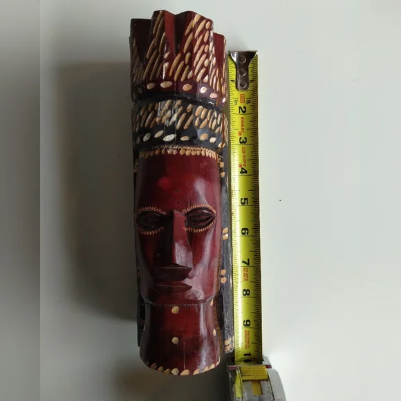Handcrafted Wooden Tribal Mask 9x3" - Picture 4 of 8